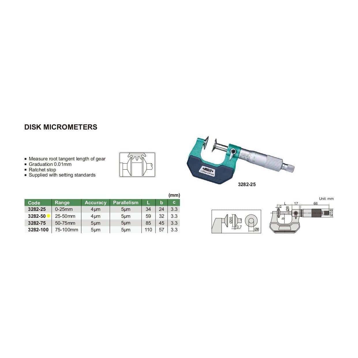 Insize Disc Micrometer 25-50mm Range Series 3282-50 - Twin Eagle Imports