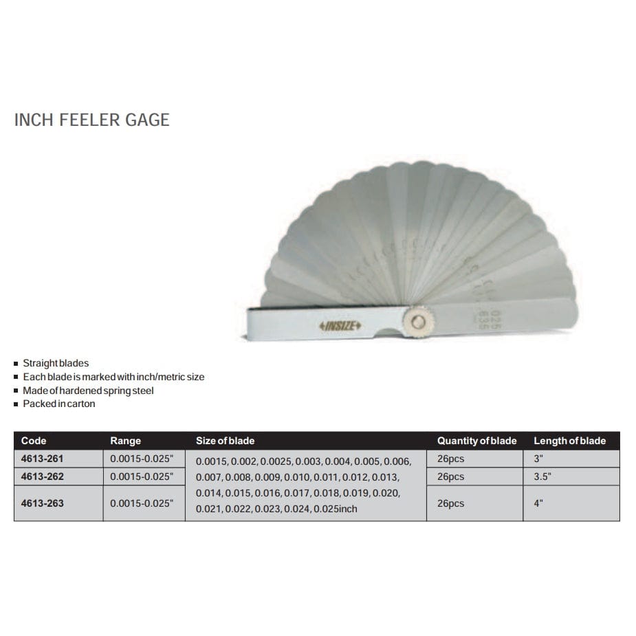 Insize Feeler Gauge Set 0.0015"-0.025" Range Series 4613-261 - Twin Eagle Imports