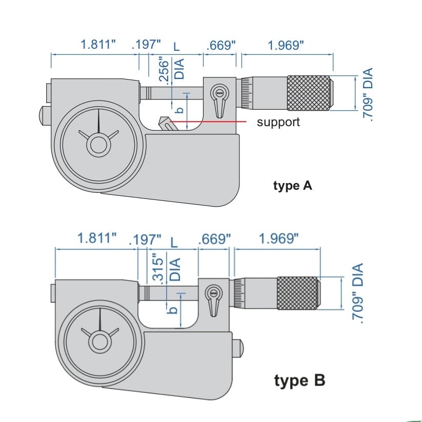 Insize Indicating Micrometer with Support 1-2" Range Series 3332-2 - Twin Eagle Imports