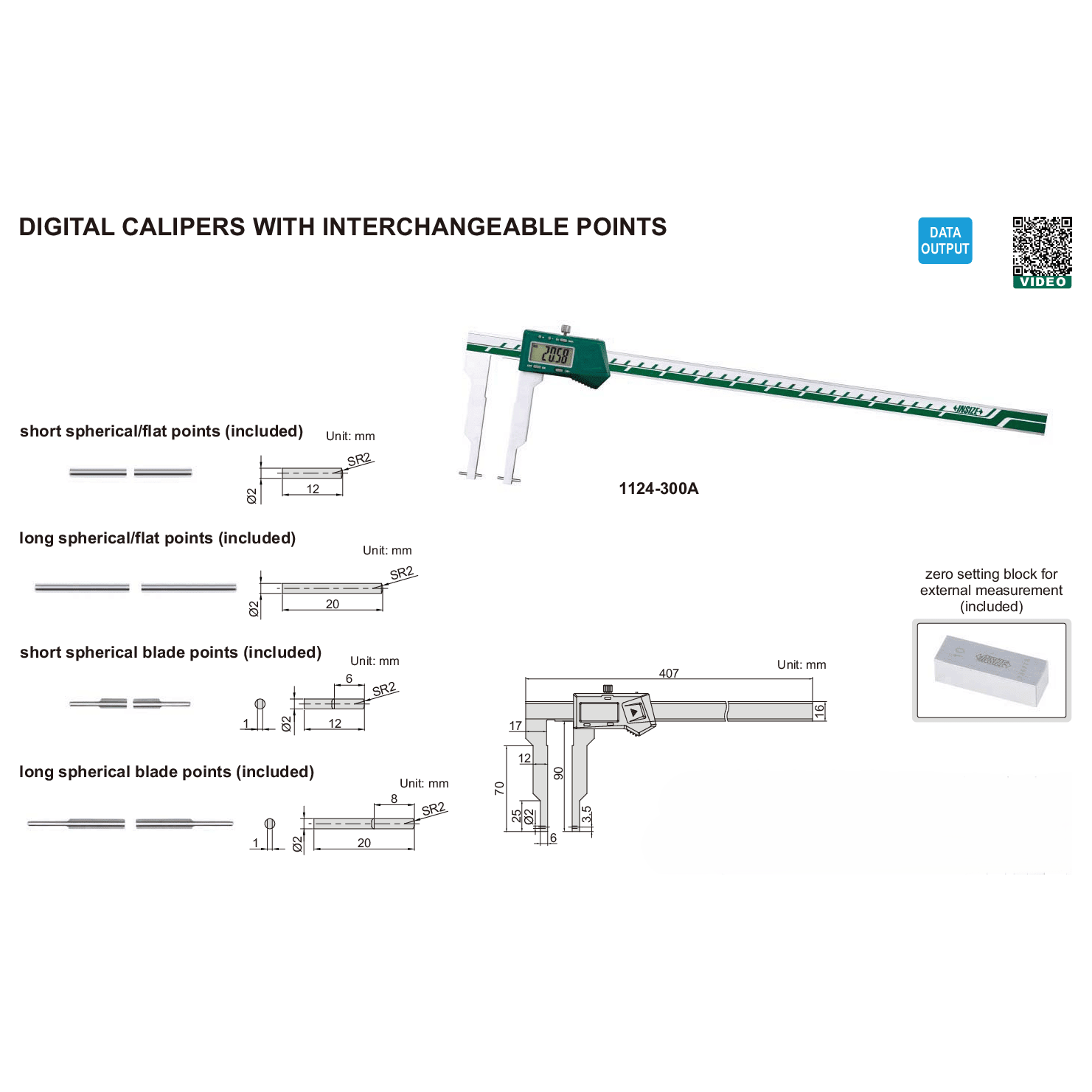 Insize Interchangeable Point Digital Caliper Range Series 1124-300A - Twin Eagle Imports