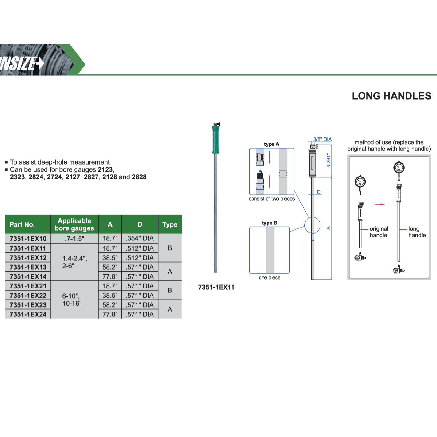 Insize Long Handle 77.8″ × 0.571″ Series 7351-1EX14 - Twin Eagle Imports