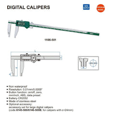 Insize Long Jaw Digital Caliper 0-1000mm / 0-40" Range Series 1106-1002 - Twin Eagle Imports