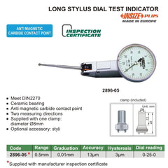 Insize Long Styli Dial Test Indicator 0.5mm Range Series 2896-05 - Twin Eagle Imports
