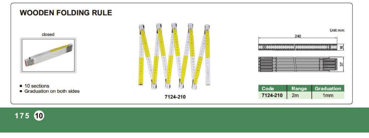 INSIZE MEASURING EQUIPMENT Insize 2m Wooden Folding Rule – 7124-210