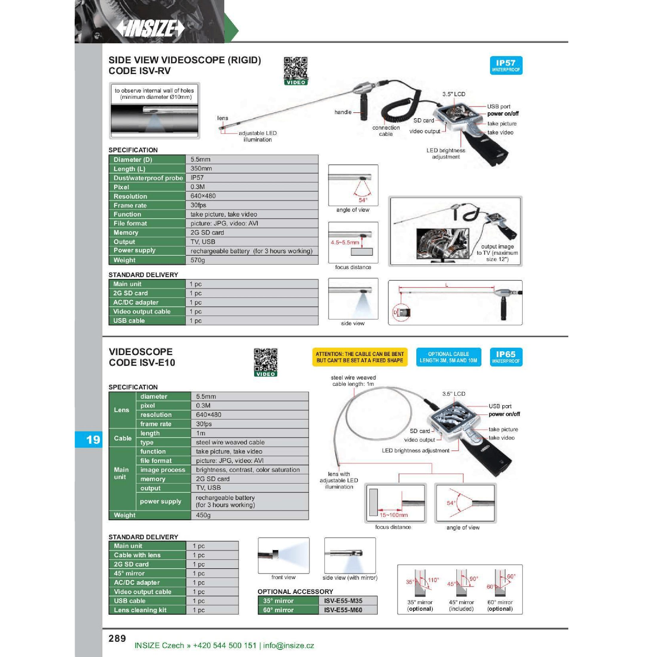 INSIZE MEASURING EQUIPMENT Insize 60° Mirror Attachment for Videoscope Probe Series ISV-E55-M60