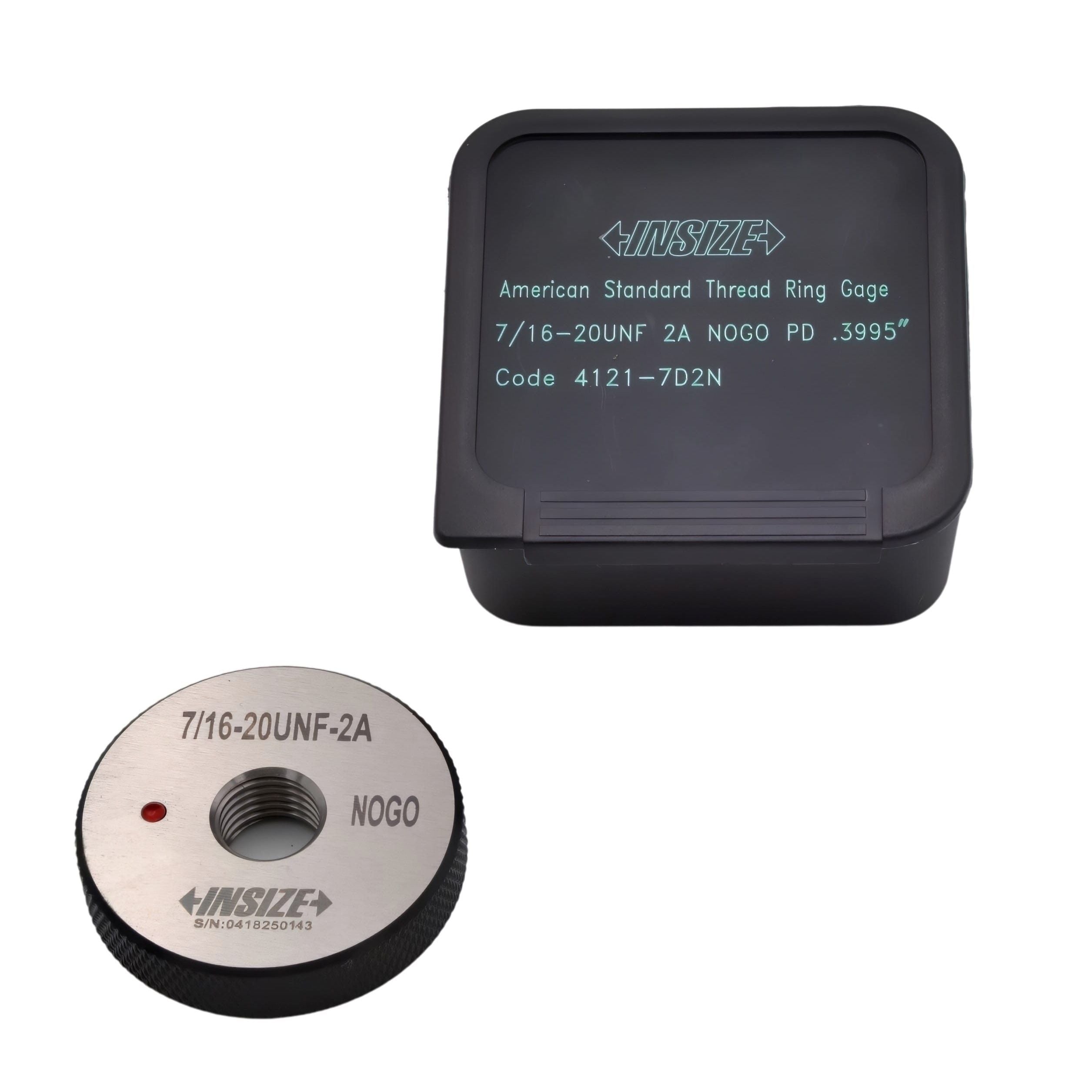 INSIZE MEASURING EQUIPMENT Insize American Standard Thread Ring Gauge 7/16-20 UNF Class 2A NOGO Series 4121-7D2N