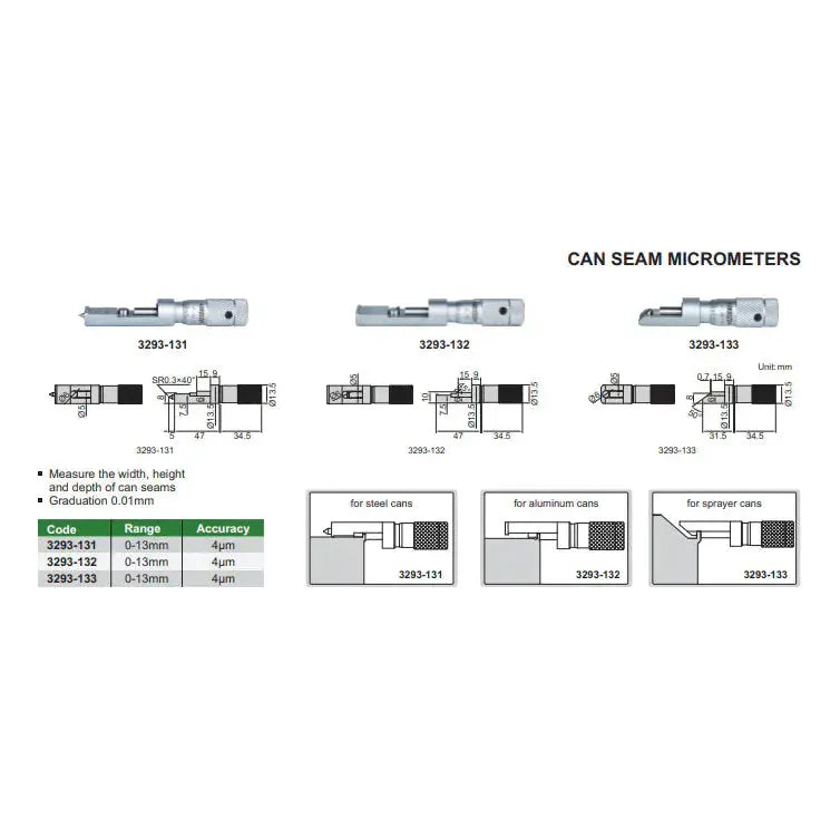 INSIZE Measuring Equipment Insize Can Seam Micrometer 0-13mm Range Series 3293-132