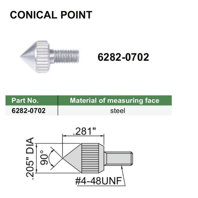 INSIZE Measuring Equipment Insize Conical Point 0.281" Range Series 6282-0702