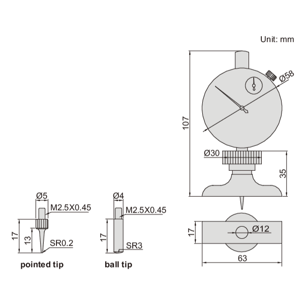 INSIZE Measuring Equipment Insize Dial Depth Gauge 0-10mm x 0.01mm Range Series 2341-101A