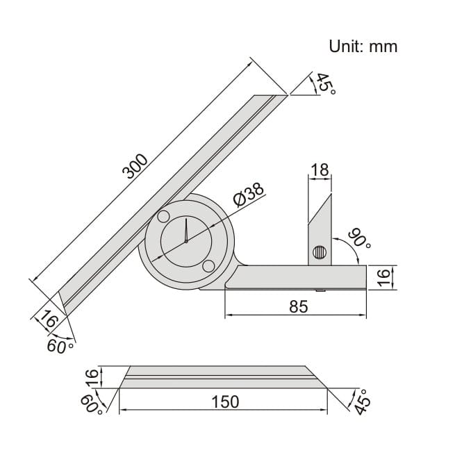 INSIZE Measuring Equipment Insize Dial Protractor 0-360 x 5' Range Series 2373-360