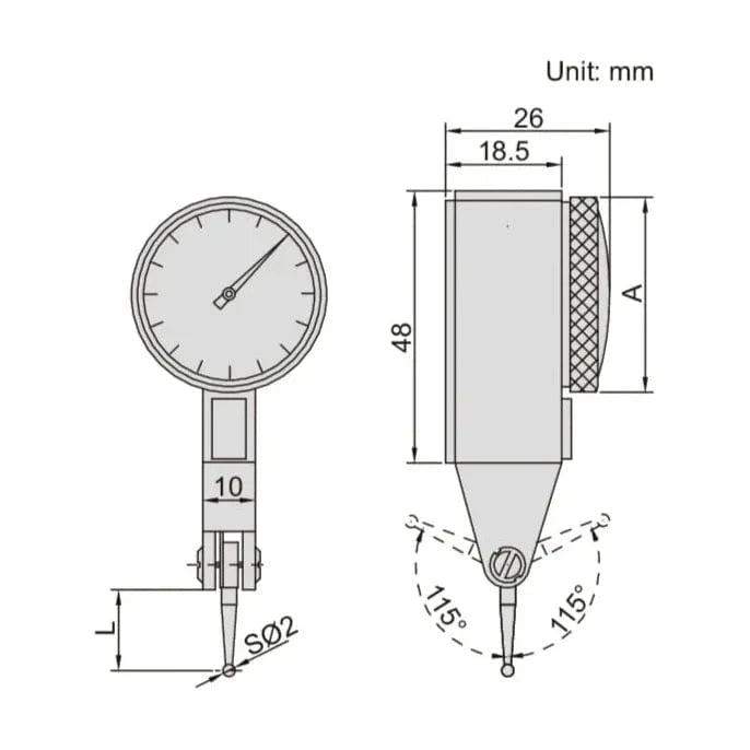 INSIZE MEASURING EQUIPMENT Insize Dial Test Indicator 0.8mm x 0.01mm Range Series 2381-08