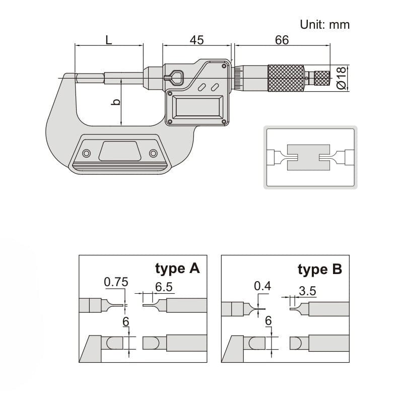 INSIZE Measuring Equipment Insize Digital Blade Micrometer 0-25mm/0-1" Range Series 3532-25A