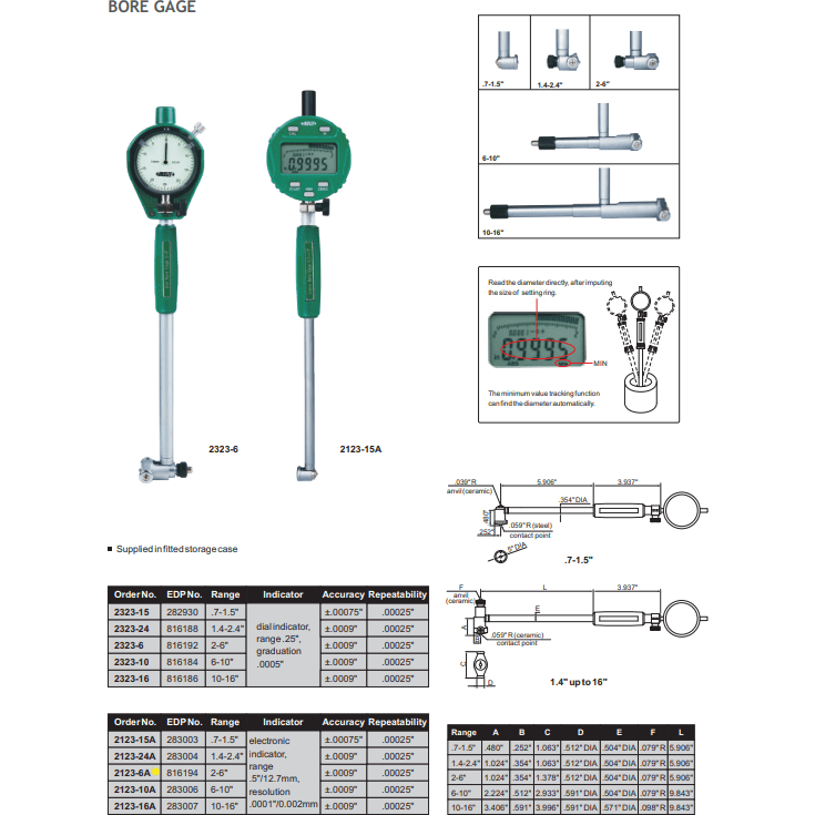 INSIZE Measuring Equipment Insize Digital Bore Gauge 2-6" Range Series 2123-6A