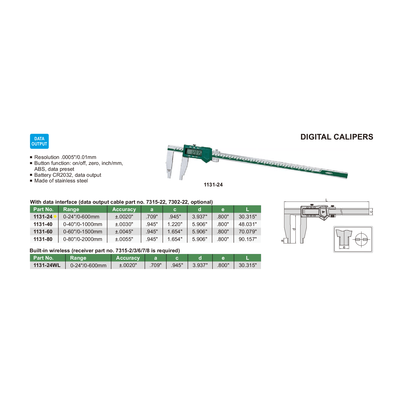 INSIZE Measuring Equipment Insize Digital Caliper 0-600mm/0-24" Range Series 1131-24