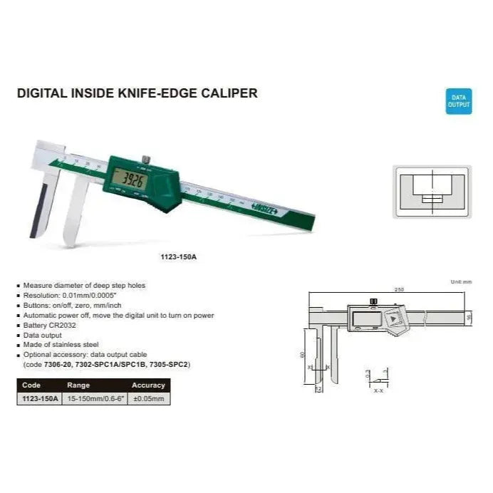 INSIZE MEASURING EQUIPMENT Insize Digital Knife Edge Caliper 15-150mm/0.6-6" Range Series 1123-150A