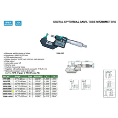 INSIZE Measuring Equipment Insize Digital Spherical Anvil Tube Micrometer 25-50mm/1-2" Range Series 3560-50SE