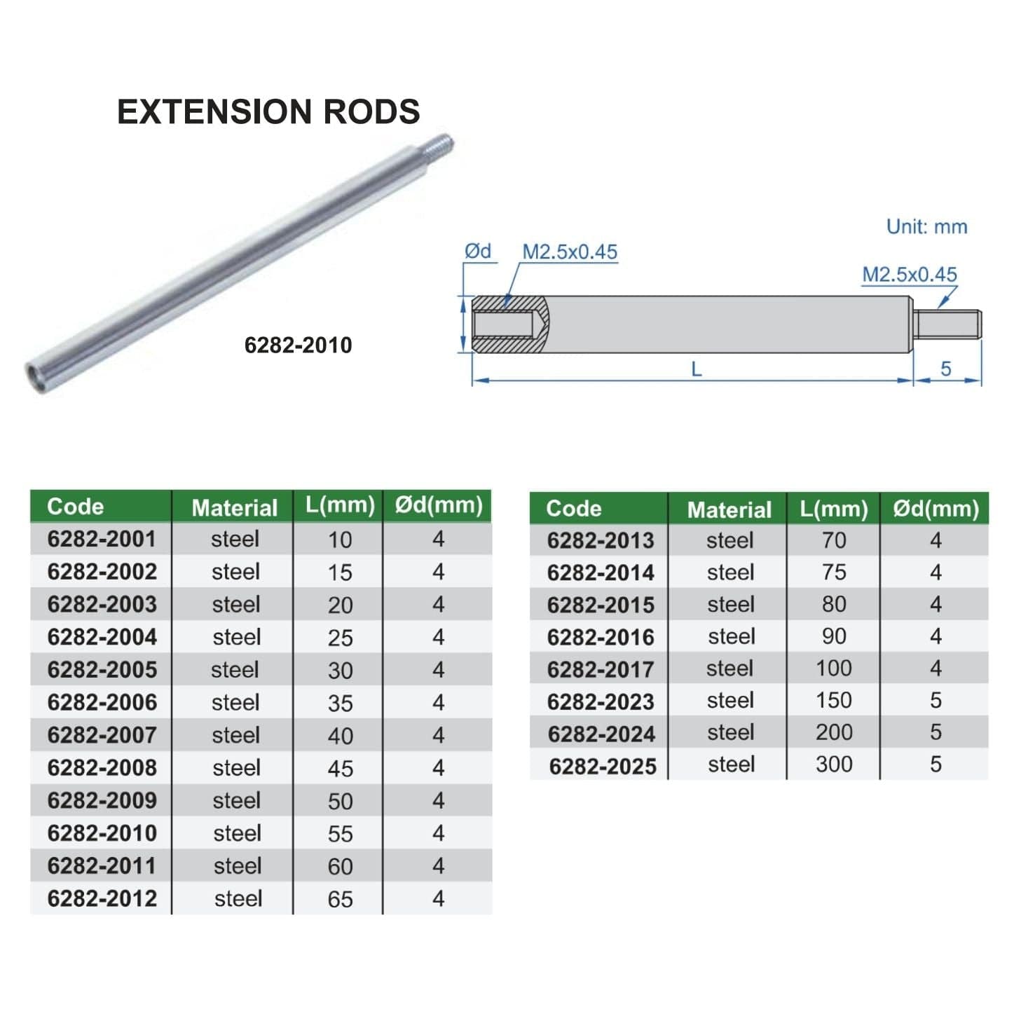 INSIZE Measuring Equipment Insize Extension Rod 50mm Range Series 6282-2009