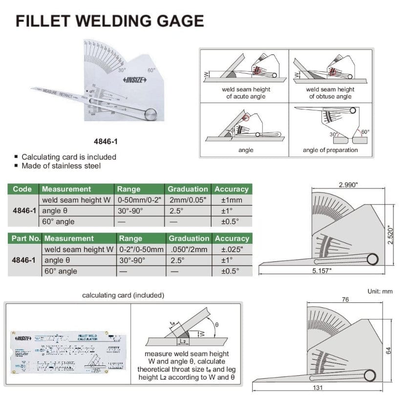 INSIZE Measuring Equipment Insize Fillet Welding Gauge Series 4846-1