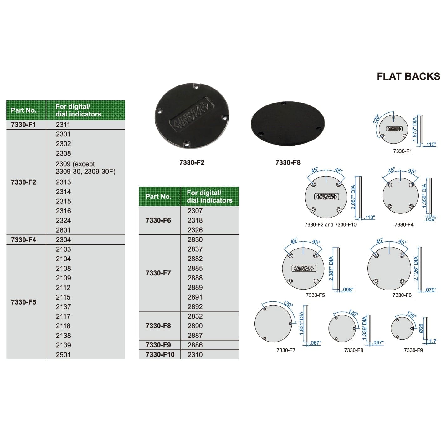 INSIZE Measuring Equipment Insize Flat Back for Dial & Digital Indicators Series 7330-F4