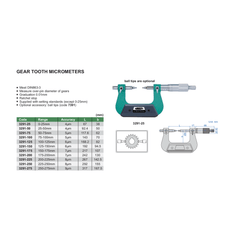 INSIZE Measuring Equipment Insize Gear Tooth Micrometer 50–75 mm Range Series 3291-75