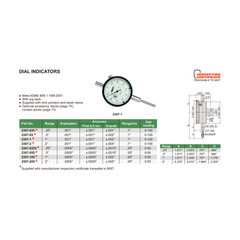 INSIZE MEASURING EQUIPMENT Insize Imperial Lug Back Dial Indicator 1" Range Series 2307-105
