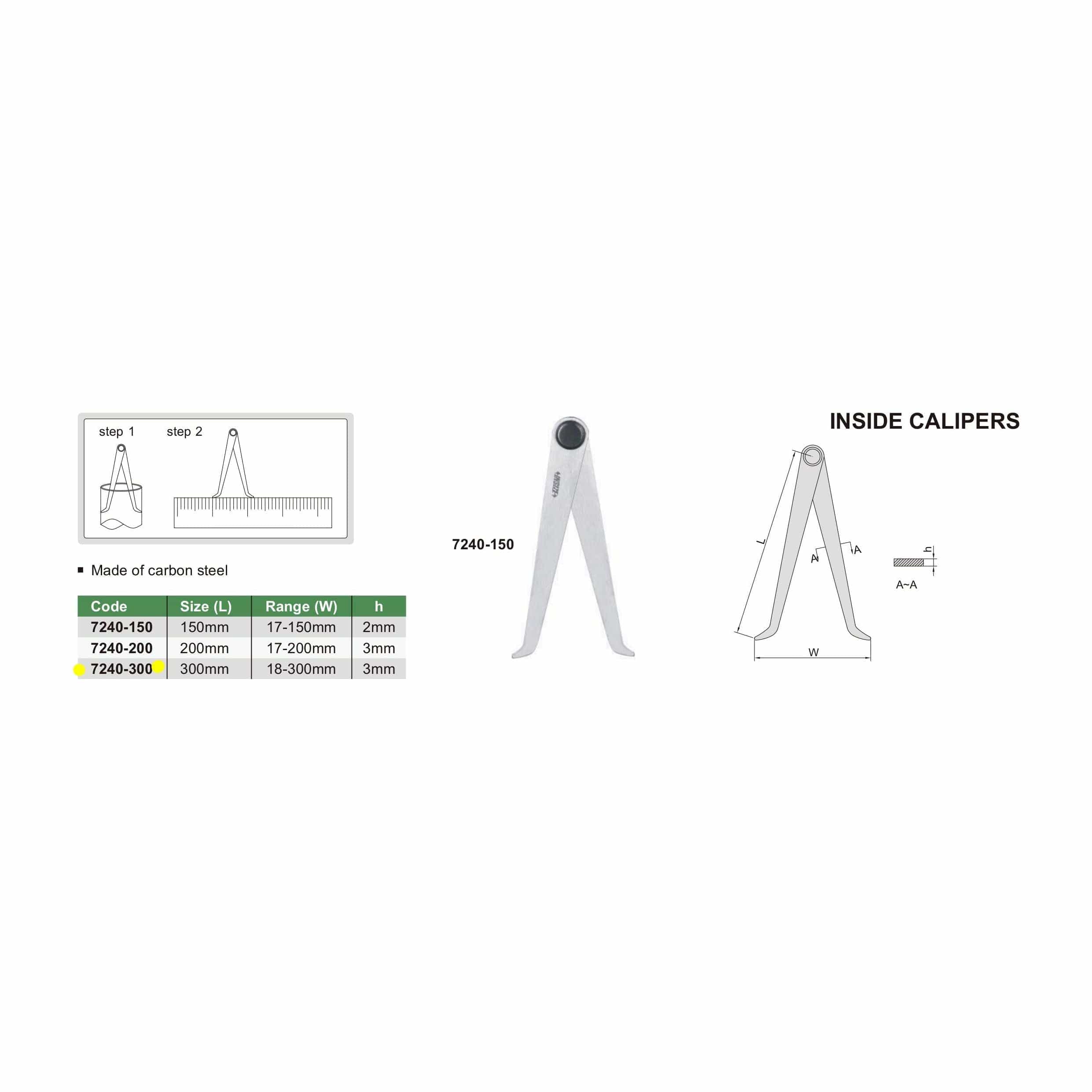 INSIZE Measuring Equipment Insize Inside Caliper 0-300mm Range Series 7240-300