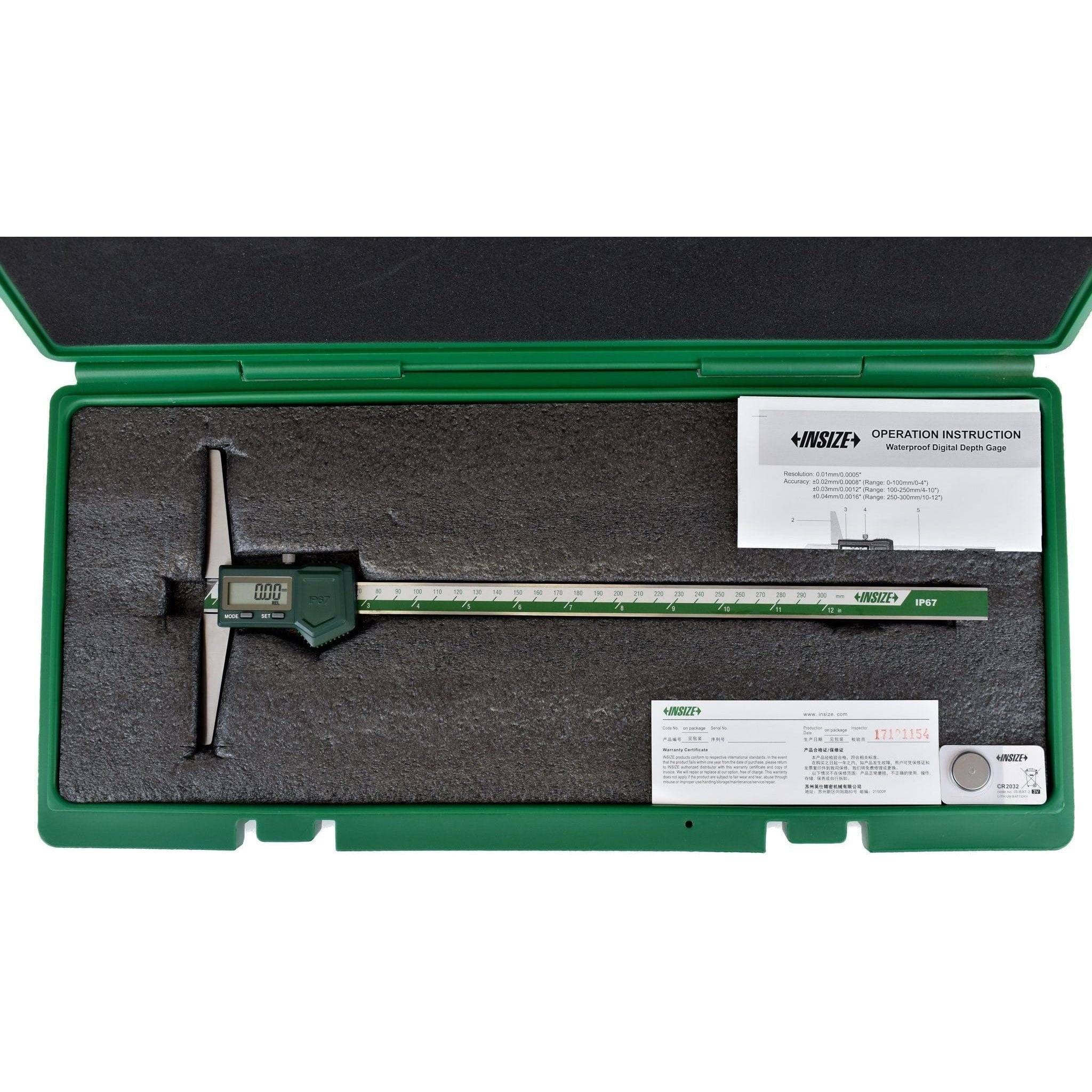 INSIZE Measuring Equipment Insize IP67 Digital Depth Gauge 0-300mm / 0-12" Range Series 1149-300