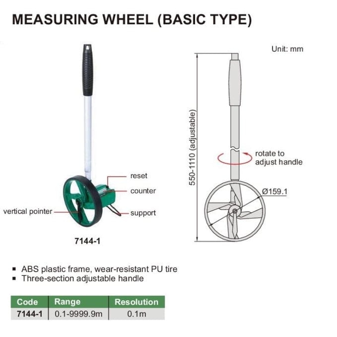INSIZE Measuring Equipment Insize Measuring Wheel 0.1-9999.9m Range Series 7144-1
