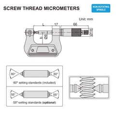 INSIZE MEASURING EQUIPMENT Insize Metric Screw Thread Micrometer Set – 0-25mm Range, 6 Tip Pairs, 60° Threads