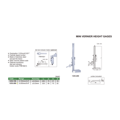 INSIZE Measuring Equipment Insize Mini Vernier Height Gauge 0-200mm / 0-8" Range Series 1253-200