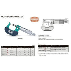 INSIZE MEASURING EQUIPMENT Insize Outside Micrometer 0-1" Range Series 3202-1