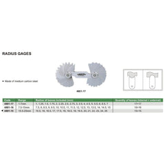 INSIZE Measuring Equipment Insize Radius Gauge Set 15.5-25mm Range Series 4801-15