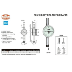 INSIZE Measuring Equipment Insize Round Body Dial Test Indicator Range Series 2391-08