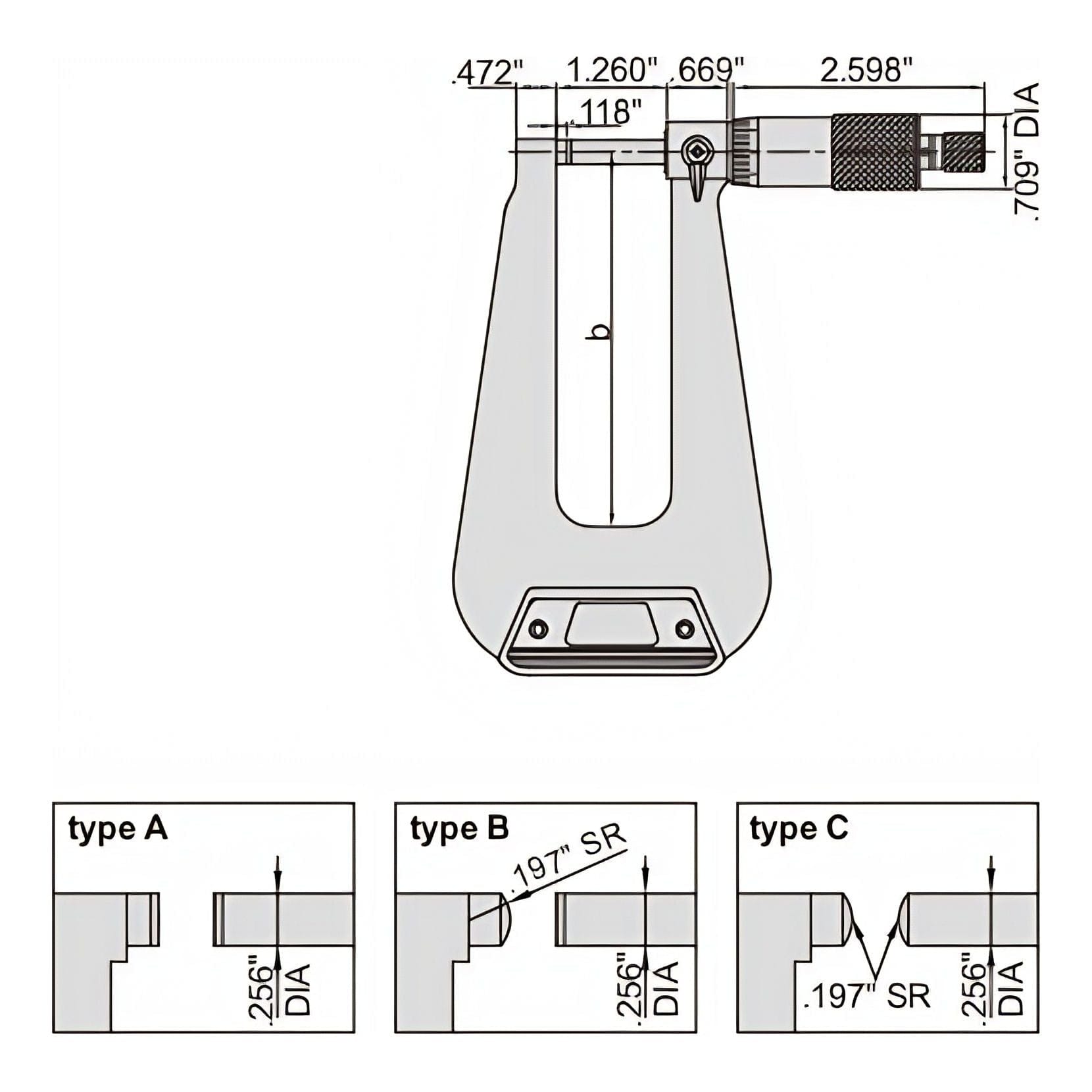 INSIZE Measuring Equipment Insize Sheet Metal Micrometer 0-1" Range Series 3239-14F