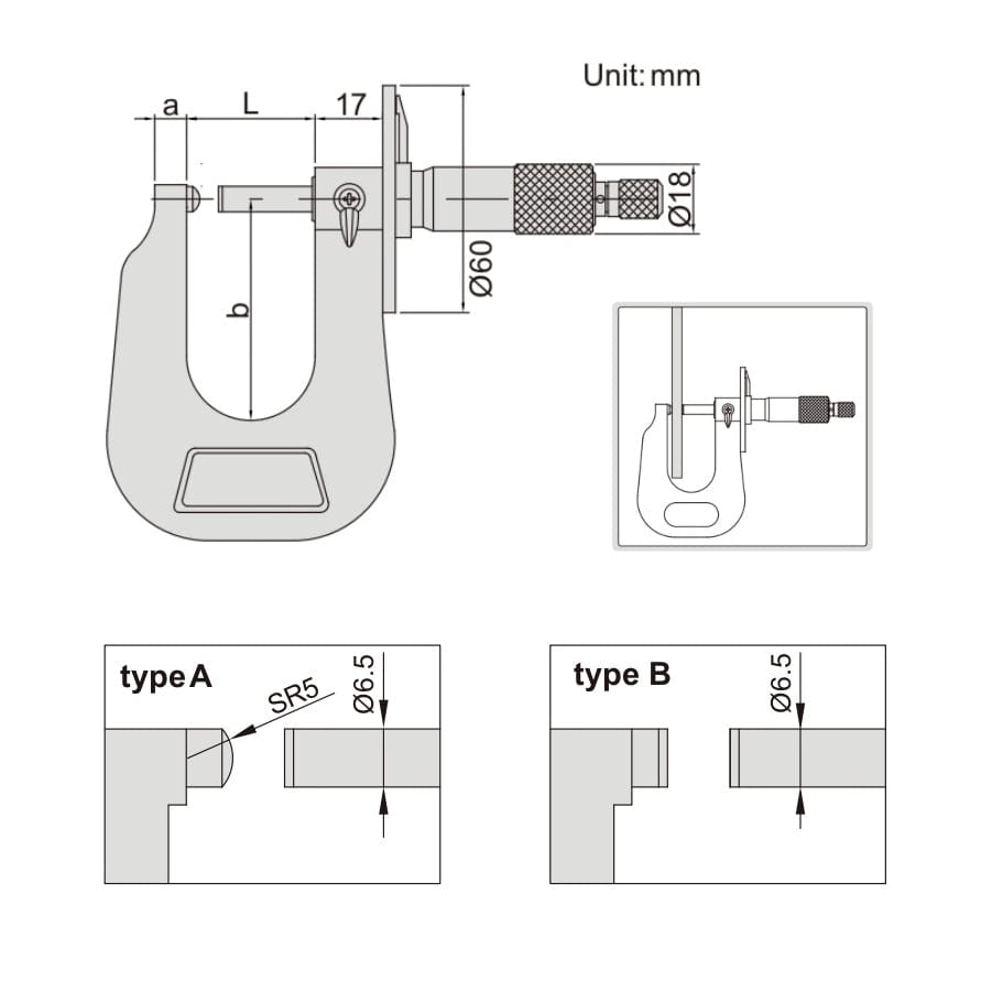 INSIZE Measuring Equipment Insize Sheet Metal Micrometer 0-25mm Range Series 3263-25A