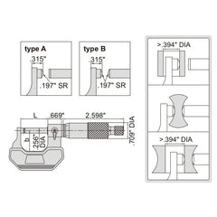 INSIZE Measuring Equipment Insize Spherical Anvil Tube Micrometer 0-1" Type A Series 3260-1