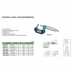 INSIZE Measuring Equipment Insize Spherical Anvil Tube Micrometer 75-100mm Type B Series 3260-100SA
