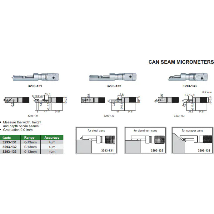 INSIZE MEASURING EQUIPMENT Insize Spray Can Seam Micrometer 0-13mm Range Series 3293-133