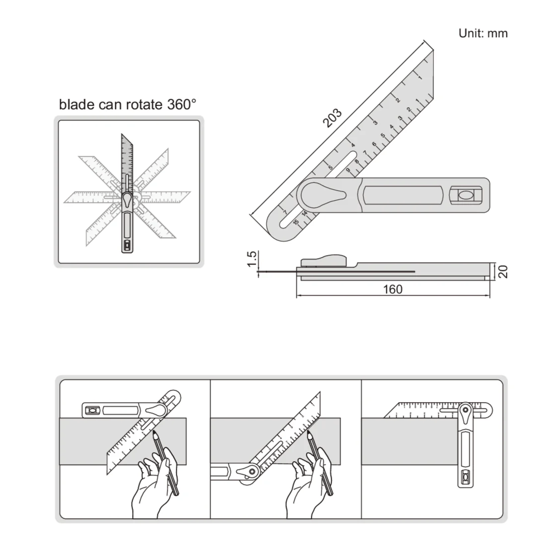 INSIZE Measuring Equipment Insize T-Bevel 203 mm Blade Series 2281-360