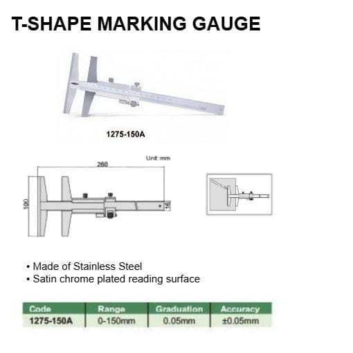 INSIZE Measuring Equipment Insize T-Shape Marking Gauge 0-150mm Range Series 1275-150A