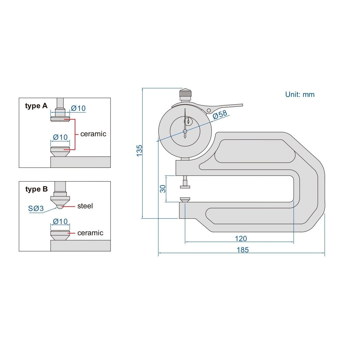 INSIZE Measuring Equipment Insize Thickness Gauge 0-10mm x 0.01mm Range Series 2365-10