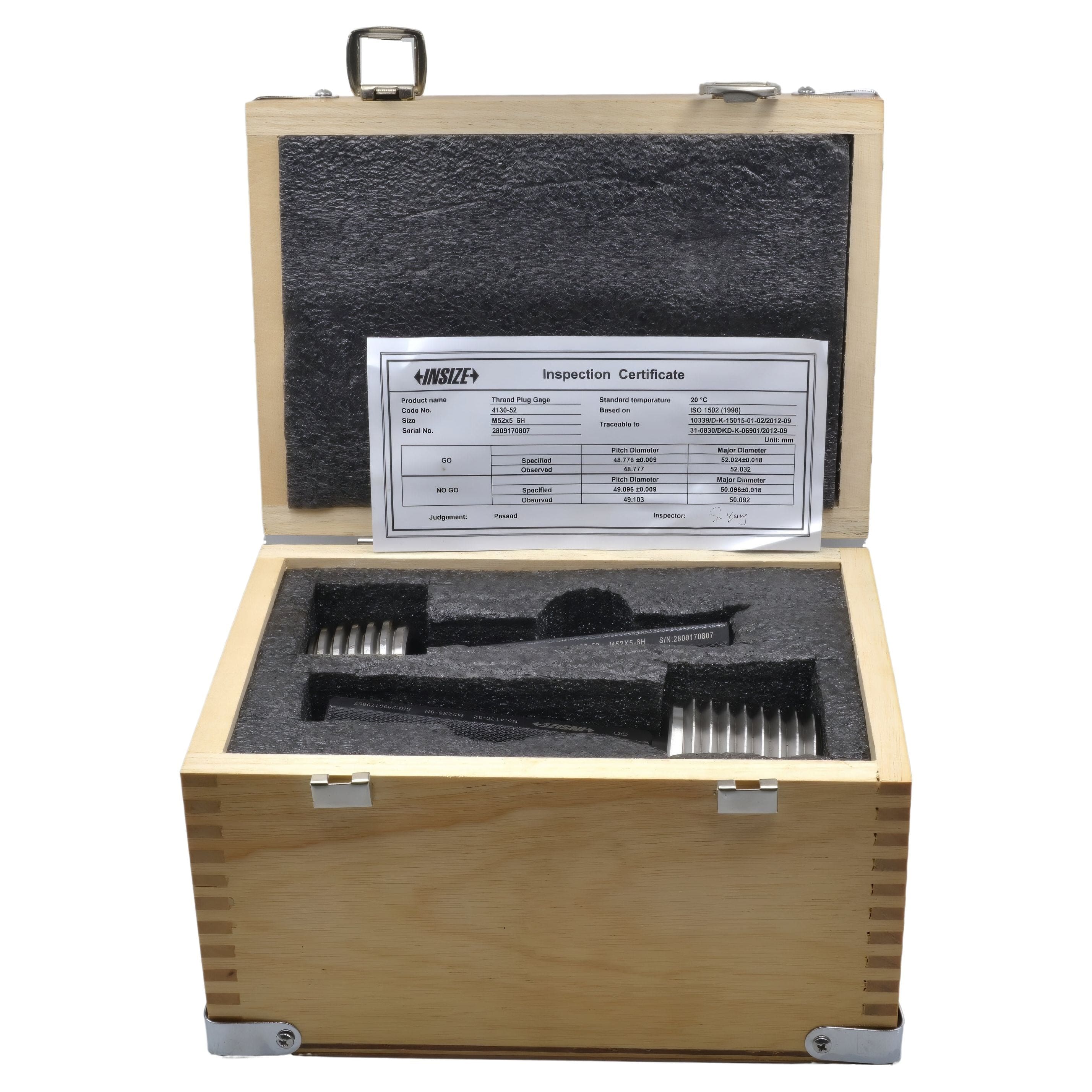 INSIZE Measuring Equipment Insize Thread Plug Gauge GO NOGO  M52X4.5mm Series 4130-52