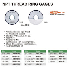 INSIZE Measuring Equipment Insize Thread Ring Gauge 3/8" NPT Range Series 4634-3C18