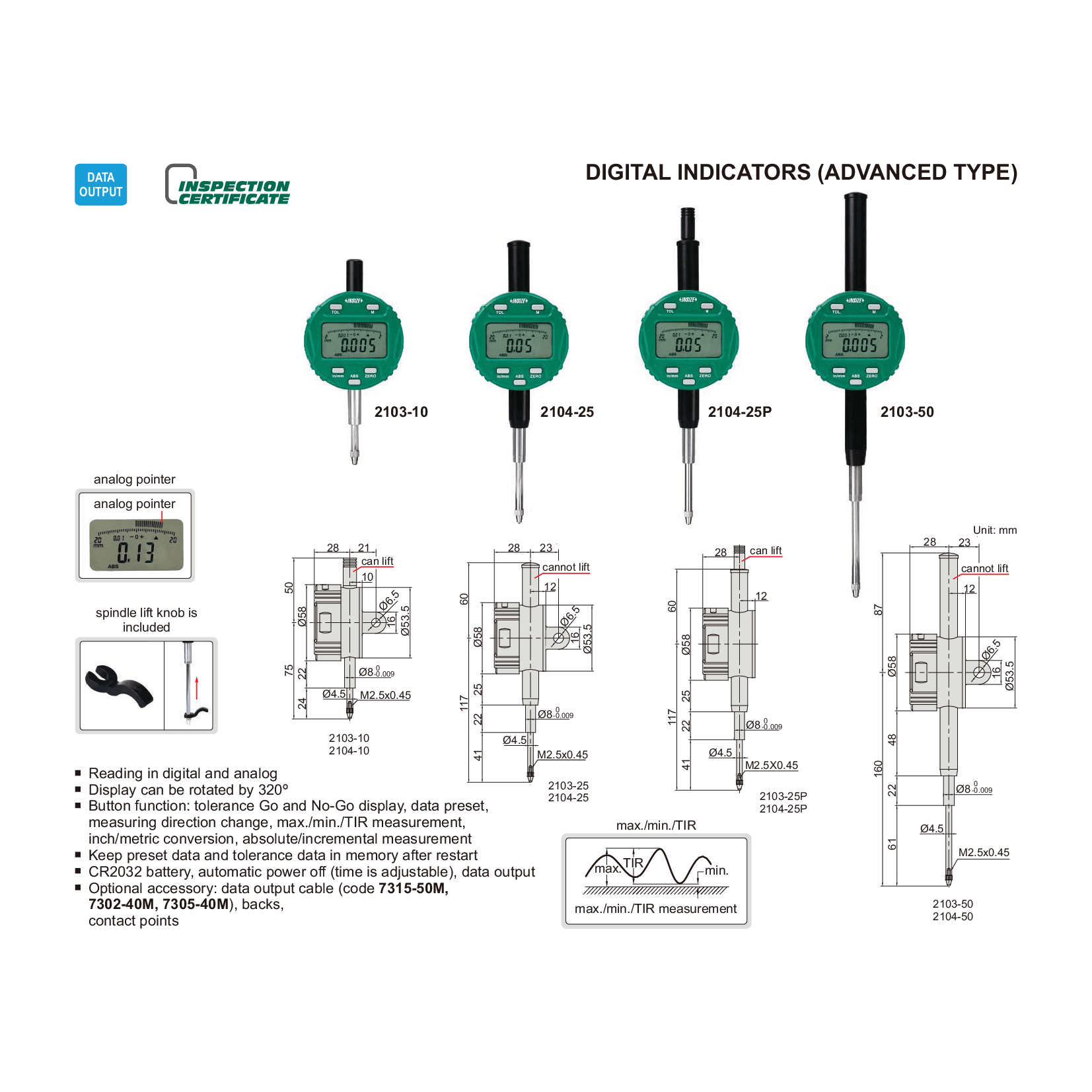 INSIZE Measuring Equipment Insize Travel Digital Indicator 25.4mm/1" Range Series 2103-25