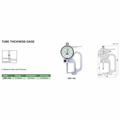 INSIZE Measuring Equipment Insize Tube Type Thickness Gauge 0-10mm x 0.01mm Range Series 2367-10A