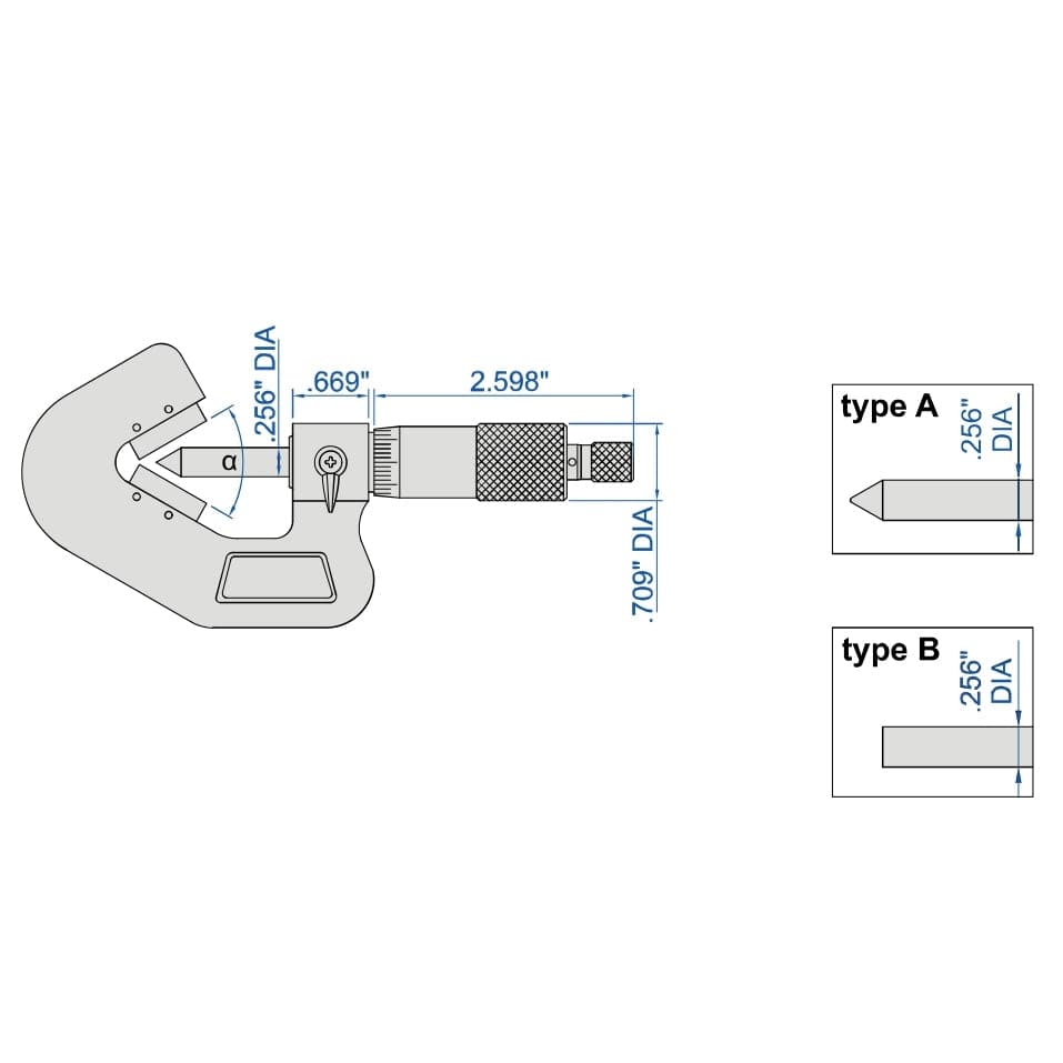 INSIZE Measuring Equipment Insize V Shape Anvil Micrometer 0.2-1" Range Series 3290-105