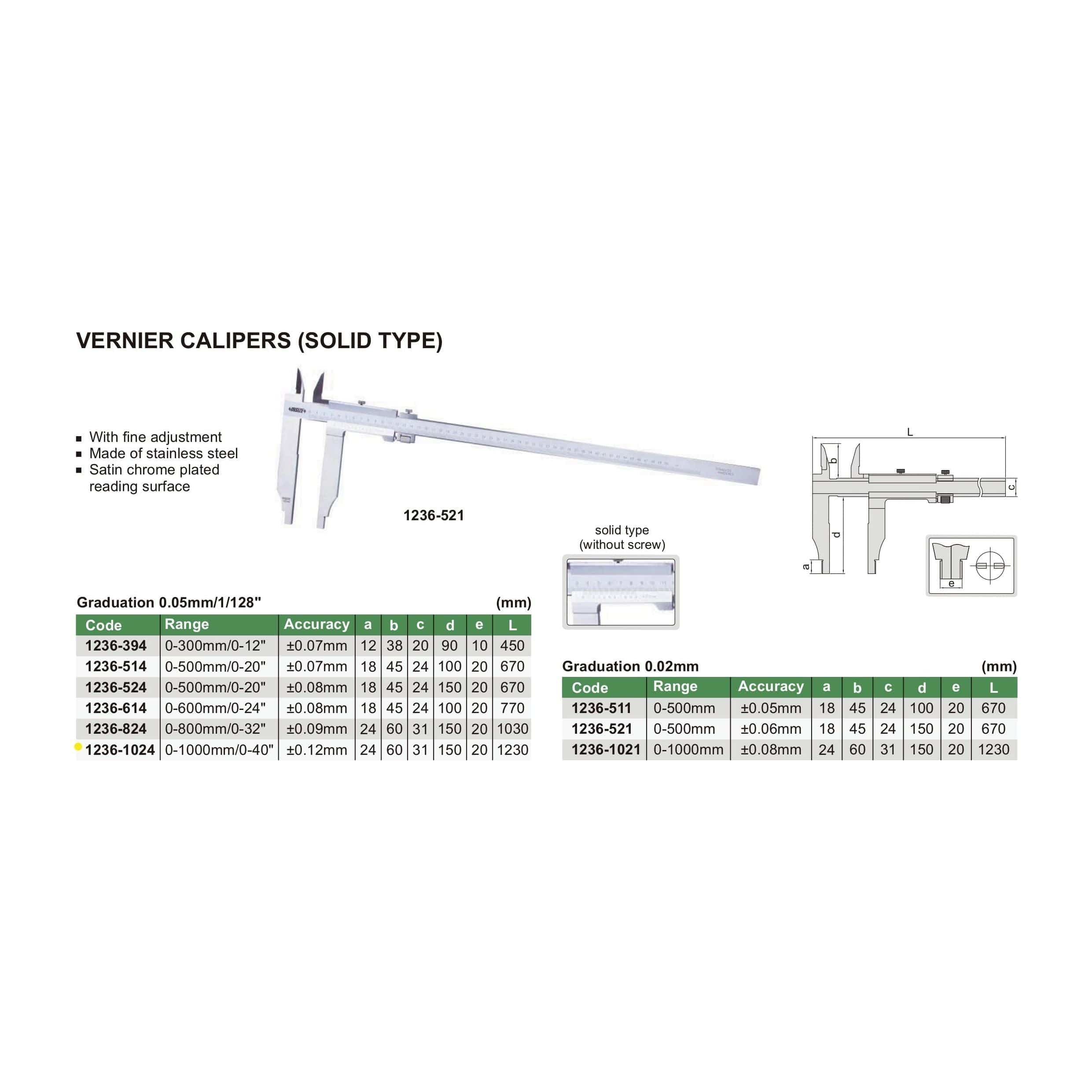 INSIZE Measuring Equipment Insize Vernier Caliper 0-1000mm/0-40" Range Series 1236-1024