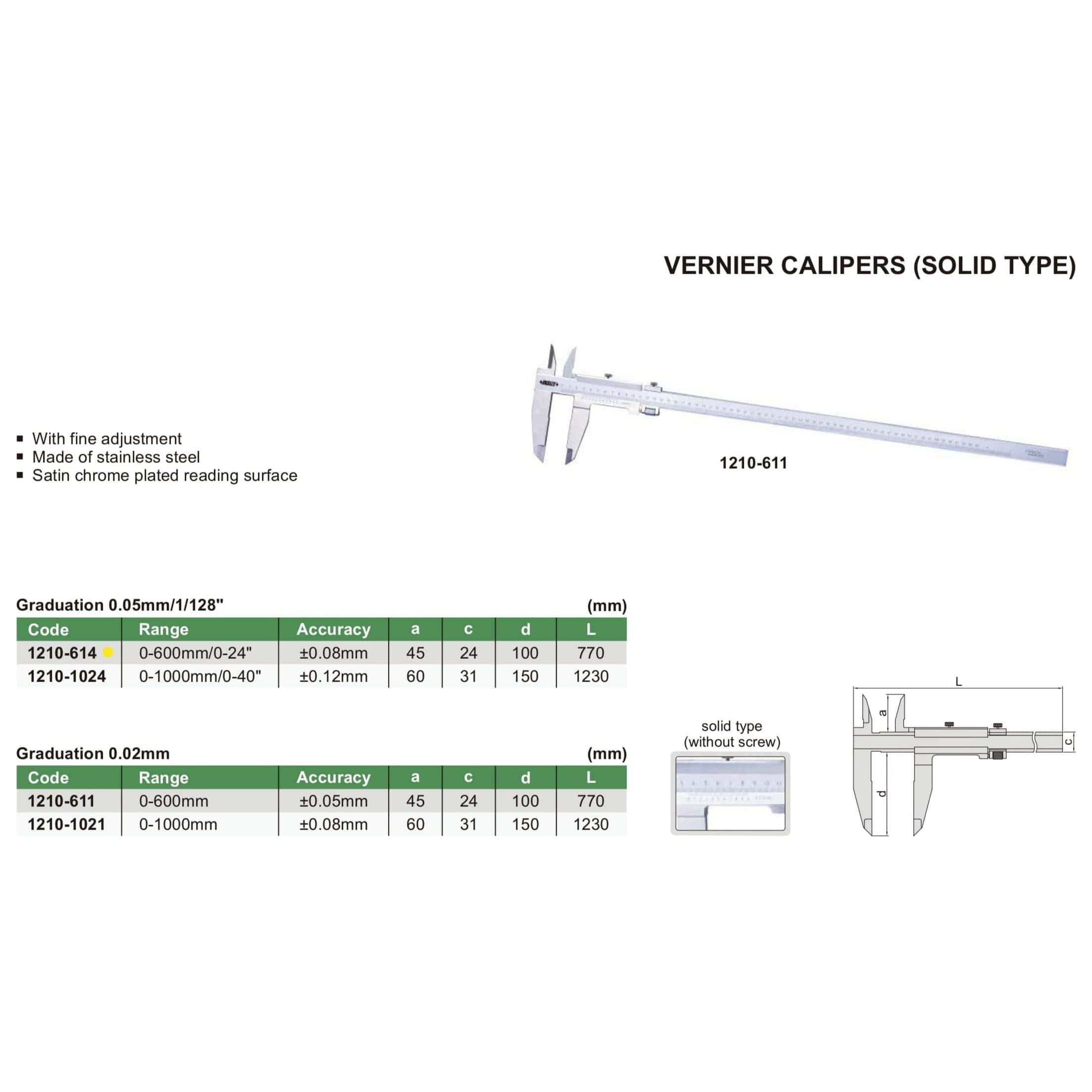 INSIZE Measuring Equipment Insize Vernier Caliper 0-24" Range Series 1210-614
