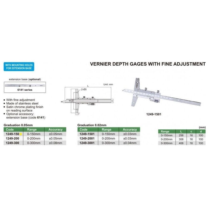 INSIZE Measuring Equipment Insize Vernier Depth Gauge 0-150mm Range Series 1249-150