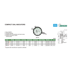 Insize Metric Compact Dial Indicator 5mm Range Series 2311-5F - Twin Eagle Imports
